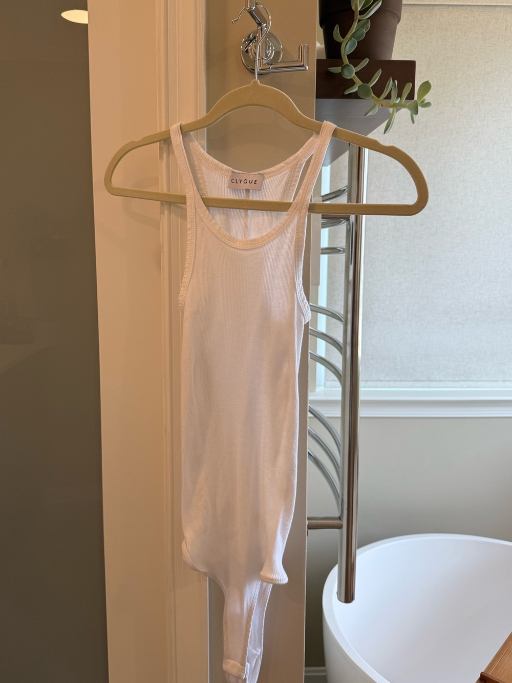 Clyque White Ribbed Tank Bodysuit XS